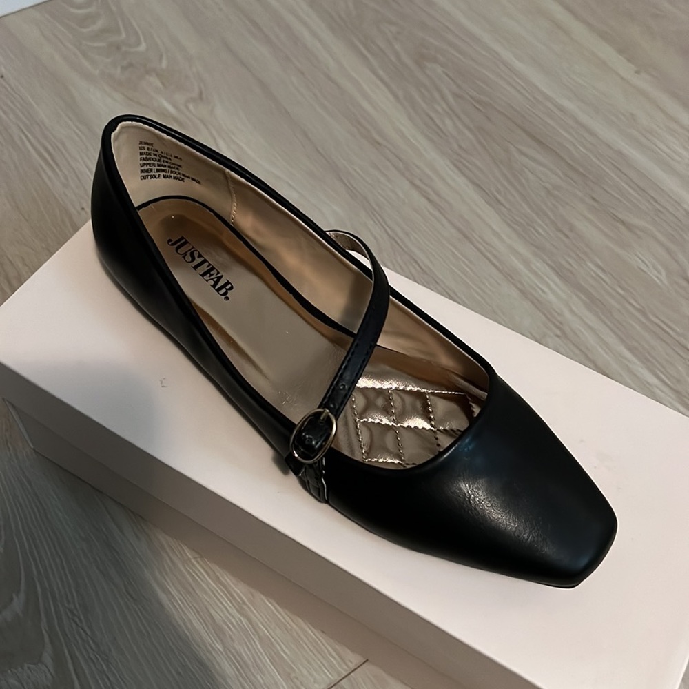 JustFab Black Flats with Gold Accent